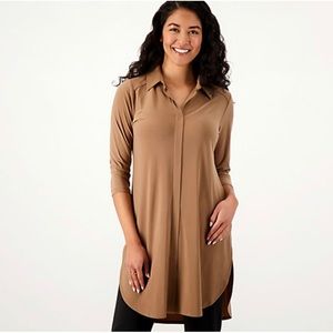 Women with Control long tunic Hi/Lo 3/4 sleeve Tan Large Tall